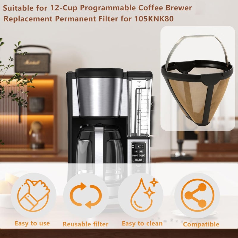 SLLFLY 2pcs Replacement for CE250 CE251 Coffee Permanent Gold Tone Filter,Compatible with Ninja 12-Cup Programmable Coffee Brewer - Image 2